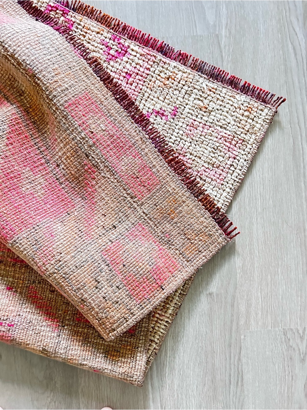 Vintage Moroccan Handwoven Accent Rug Door Mat Muted Pink Orange Green/Grey 3x4 - Picture 4 of 4